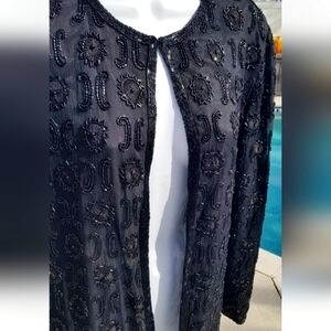 Black Beaded Evening Jacket Size S